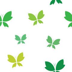 Vector seamless pattern with green butterfly on white background
