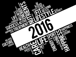 2016 health and sport goals word cloud, concept background