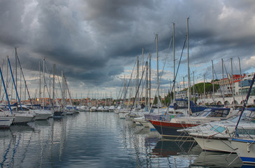 Fototapeta na wymiar Port of Rovinj in the summer cloudy day