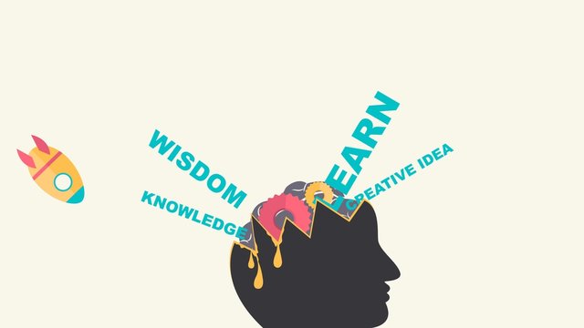 Knowledge creativity intellectual education icons flow from man head brain with infographic text in 4k ultra HD video