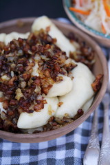 dumplings with bacon, close-up