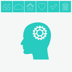 Human profile with mechanism vector icon.