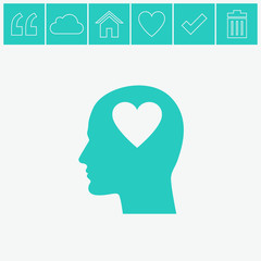 Human profile with heart vector icon.