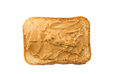 Peanut butter on toast isolated on white background