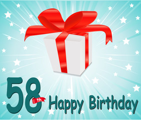 Naklejka na ściany i meble 58 year Happy Birthday Card with gift and colorful background in vector EPS10