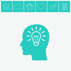 Human profile with bulb vector icon. Idea symbol.