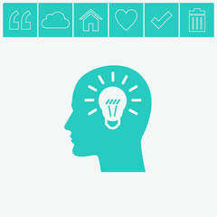 Human profile with bulb vector icon. Idea symbol.