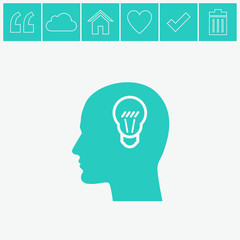 Human profile with bulb vector icon. Idea symbol.