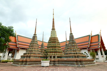 Fototapeta premium Natural stone carve granite chinese pagoda, pagoda sculpture decoration in Wat Pho Buddhist Temple, Bangkok, Thailand