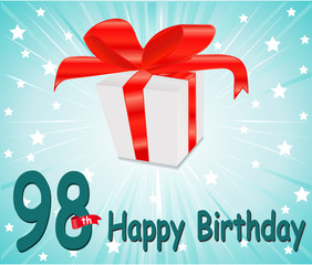 98 year Happy Birthday Card with gift and colorful background in vector EPS10