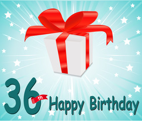 36 year Happy Birthday Card with gift and colorful background in vector EPS10