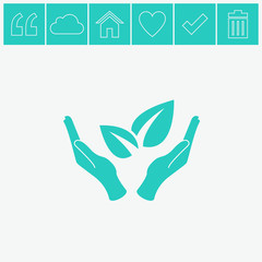 Obraz premium Sprout in hand sign of environmental protection vector icon. Eco sign.