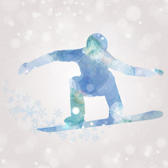 Snowboarder silhouette watercolor