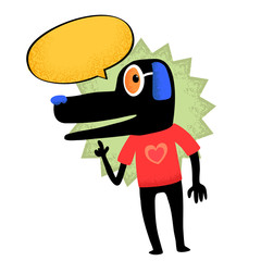 Black dog stand and speech bubble