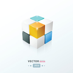 3D Cube yellow, blue and black