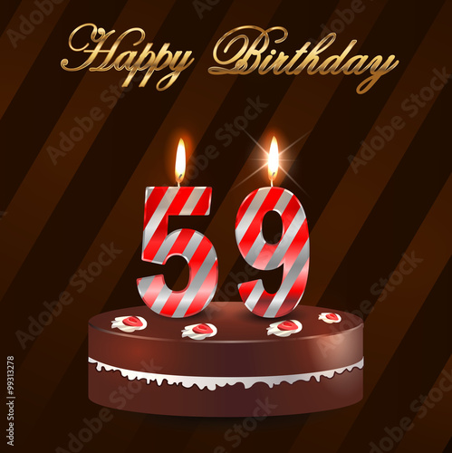 "59 year Happy Birthday Card with cake and candles, 59th birthday