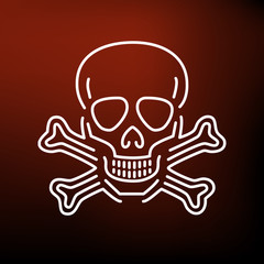 Beware danger skull icon. Warning skull sign. Skeleton symbol. Thin line icon on red background. Vector illustration.