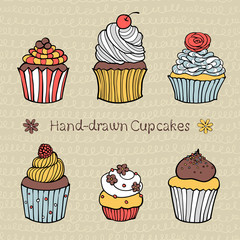 Set of Hand-drawn Cupcakes