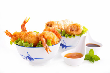 spring roll and fried shrimp