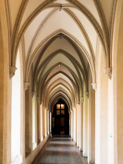 Fototapeta premium Cloister with gothic rib vault ceiling