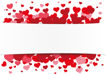 White Paper Banner Red Hearts