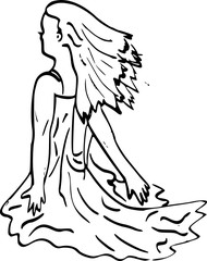 Lijntekening van meisje met jurk