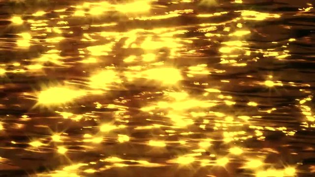 Sea of sparkling sun specks on liquid gold. Water reflection of golden beams with stars. Play of the sunshine on lake ripple. Nice meditative and relax intro with flashing gleams in full HD footage.