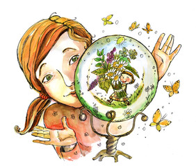 young mother and her child watercolor