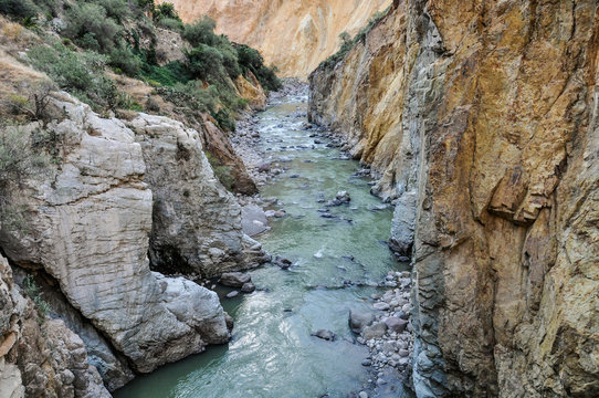 River at the bottom of Colca Canyon in Peru