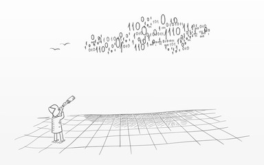 Cloud data research vector sketchy illustration