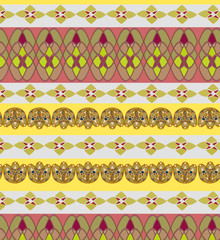 Ornamental pattern of stripes and geometric shapes