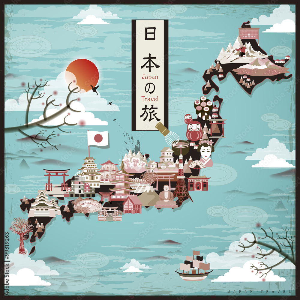 Canvas Prints japan travel map design