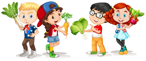 Children holding fresh vegetables