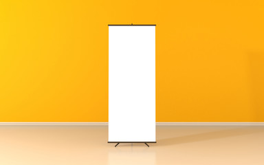 Blank roll up poster - vertical billboard for text on yellow background