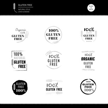 Collection of Gluten Free Icon vector design Black and white Nat