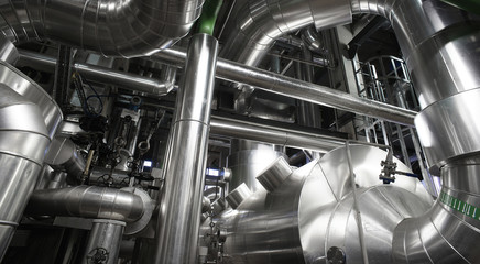 Industrial zone, Steel pipelines in blue tones