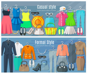  Horizontal Banners Of Formal And Casual Woman Clothes Collection 