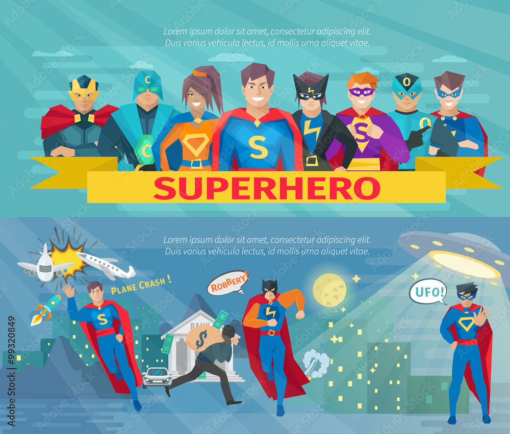 Wall mural Superhero Team Banners Set 