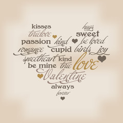 Valentine day typography design words in heart shape 