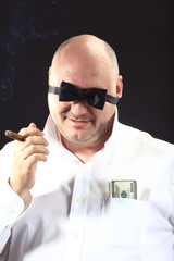  man with bow tie on his face