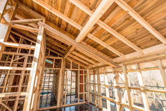 Wooden frame of a new house under construction