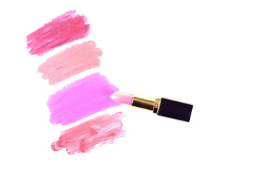 open lipstick smeared on white isolated background
