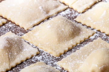 Pelmeni - Russian ravioli. Cooking process. Selective focus