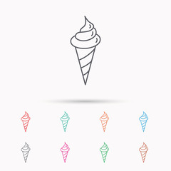 Ice cream icon. Sweet dessert in waffle cone.