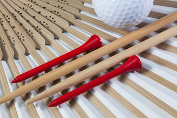 Typical Japanese hand fan, chopsticks and golf equipments