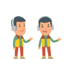 Happy and Intelligent Character Winter Citizen making presentati