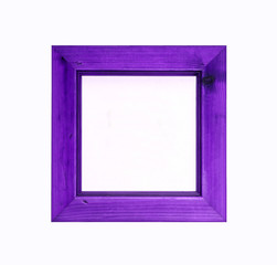 Purple square wooden picture frame isolated on white background.