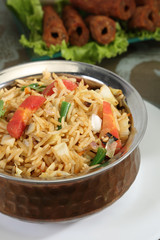 Indian Pulav or Vegetable Pulao with Chana Masala and Dal Makhan