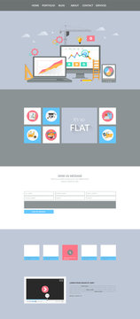 Flat One Page Website Interface. Buttons, icons, flat design elements
