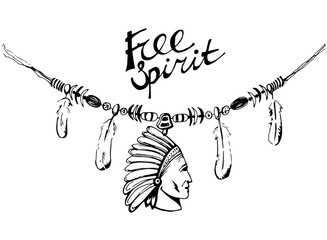 Hand drawn ink necklace, boho style, free spirit